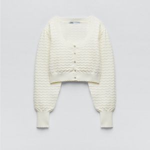 Zara Structured Knit Jacket Cardigan Ecru